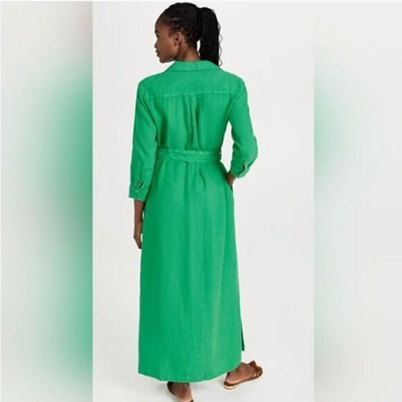 L'agence Cameron Green Belted Linen Long Shirt Dress Medium - Picture 2 of 15